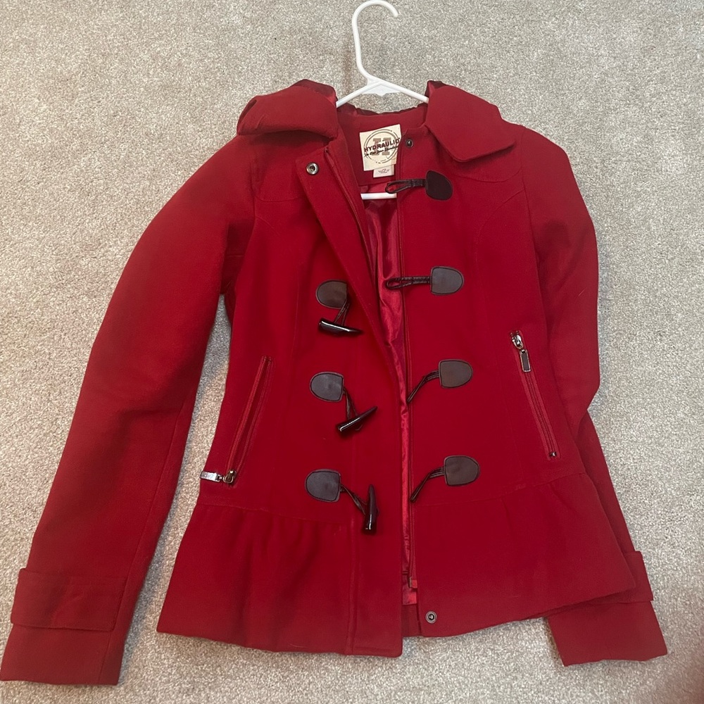 Adorable Red Hydraulic Pea Coat Jacket